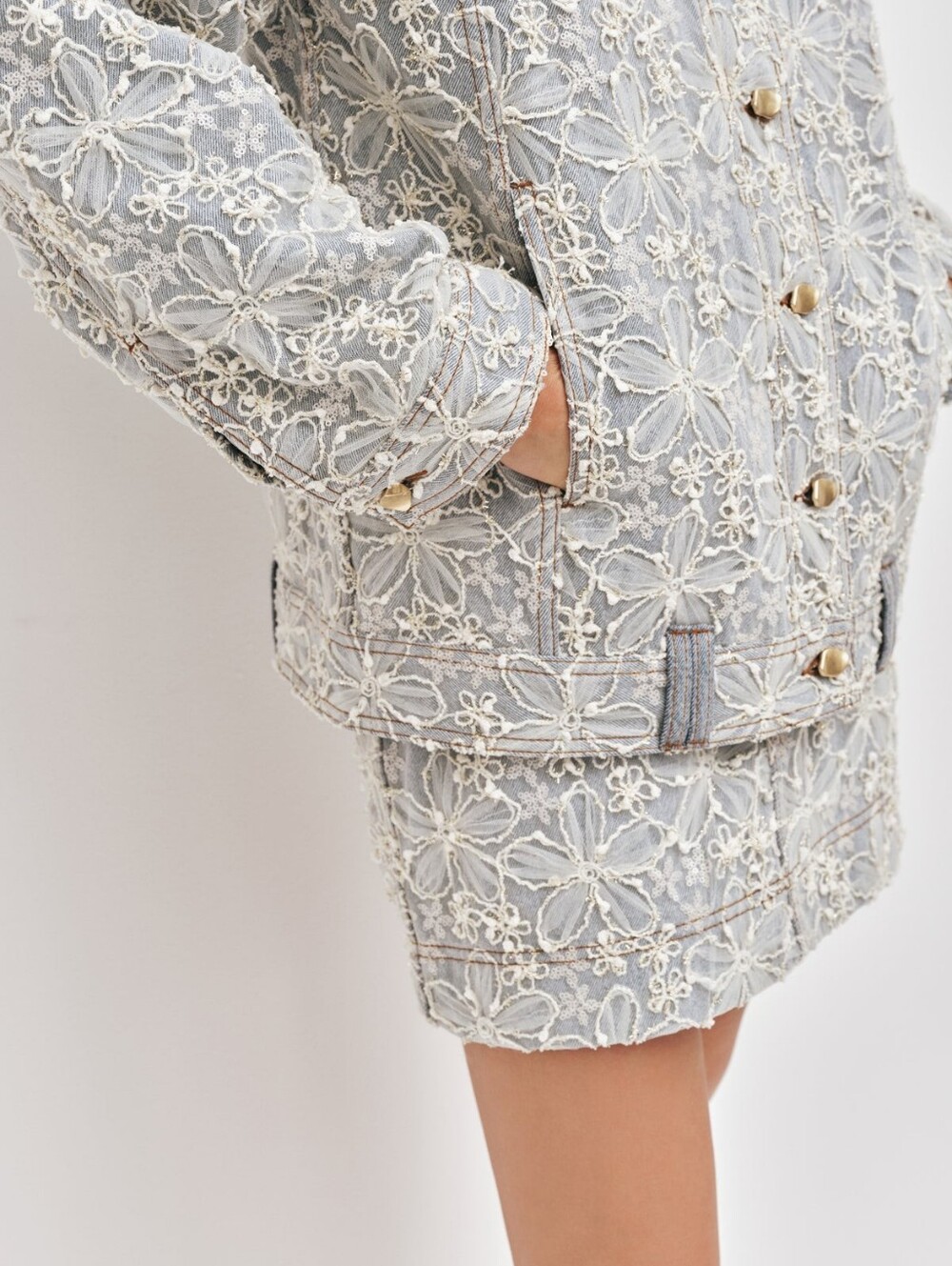 Aje Bloom Lace Denim Jacket View 4